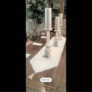 Table runner with multicolor tassels and 6 napkins. Linen blend. New